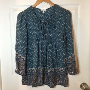 JOIE Rinjani 100% Silk Pleated Blouse DEEP MARINE